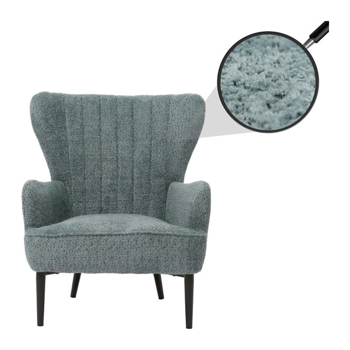 Lounge-Sessel MCW-K37 als Retro Ohrensessel aus Chenille Stoff in Blau-Grün - Bild 1