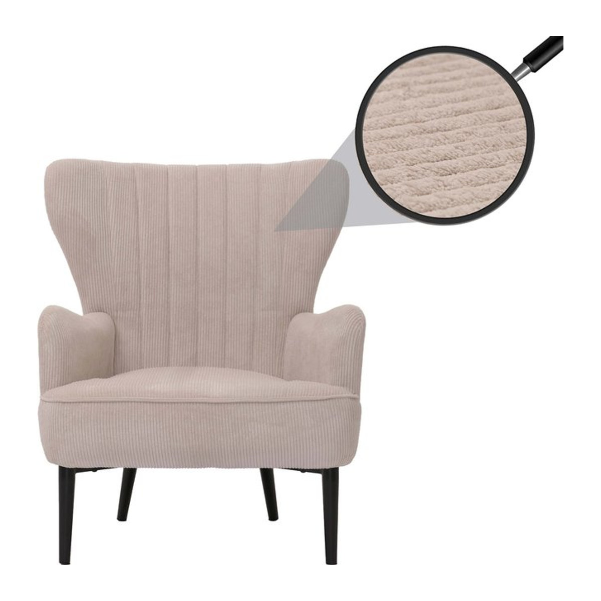 Lounge-Sessel MCW-K37 als Retro Ohrensessel aus Cord in Beige - Bild 1