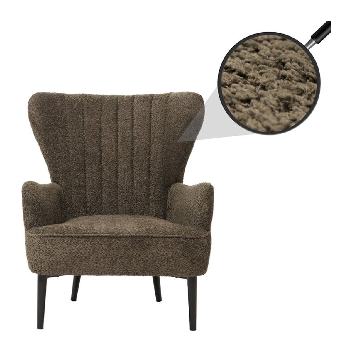 Lounge-Sessel MCW-K37 Cocktail- und Ohrensessel im Retro-Vintage-Stil aus Chenille-Stoff in Grün-Braun - Bild 1