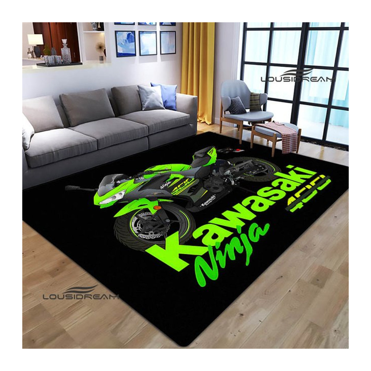 LOUSIDREAM 3D Retro K-kawasakis Logo Teppich in Schwarz, rutschfest für Wohnzimmer, Schlafzimmer oder Outdoor - Bild 1