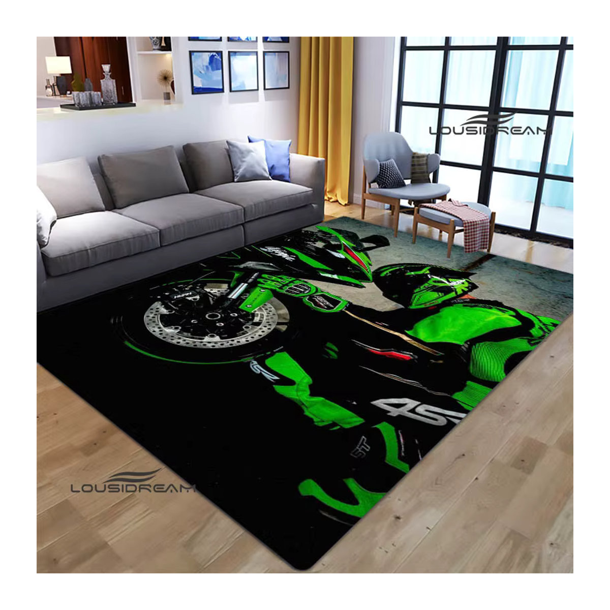 LOUSIDREAM 3D Retro K-kawasakis Logo Teppich in Schwarz, rutschfest für Wohnzimmer, Schlafzimmer oder Outdoor - Bild 2