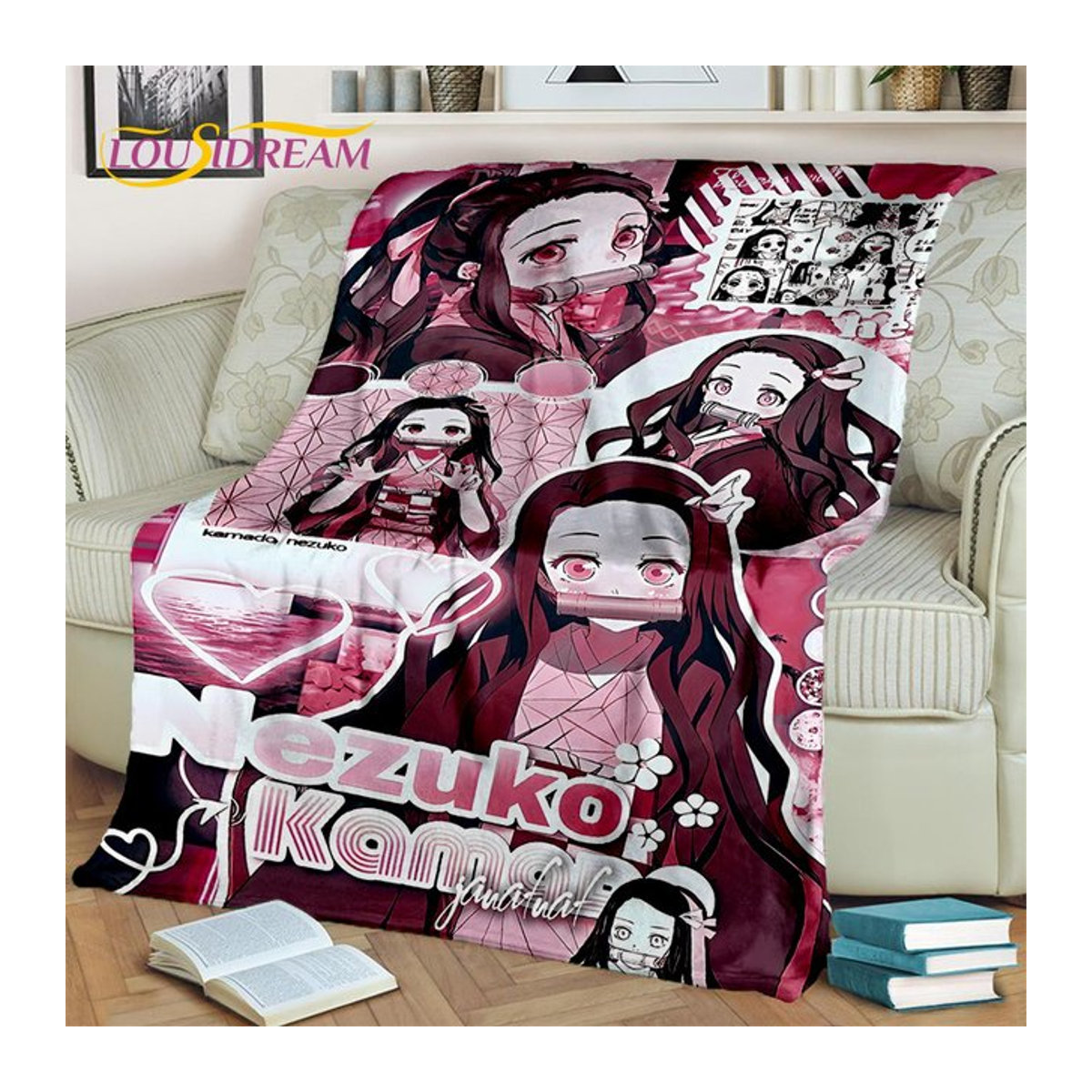 LOUSIDREAM Kamado Nezuko Demon Slayer Japan Anime Decke, weiche Überwurfdecke für Kinder, mehrfarbig - Bild 1