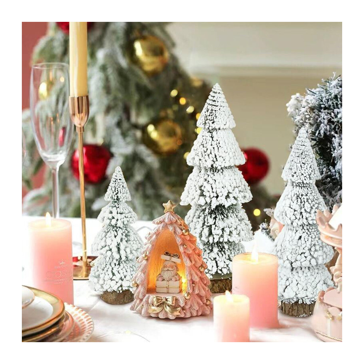 Love Home Garden Mini-Christbaumschmuck als hängendes Hängeornament in Form eines weißen Schnee- und Kieferbaums mit Zapfen für deine Weihnachtsdekoration - Bild 2