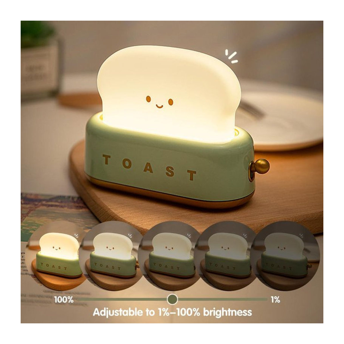Love Home Garden Toast Nachtlicht LED Nachttischlampe mit Timer und Dimmfunktion, aufladbar, Grün oder Rosa - Bild 1