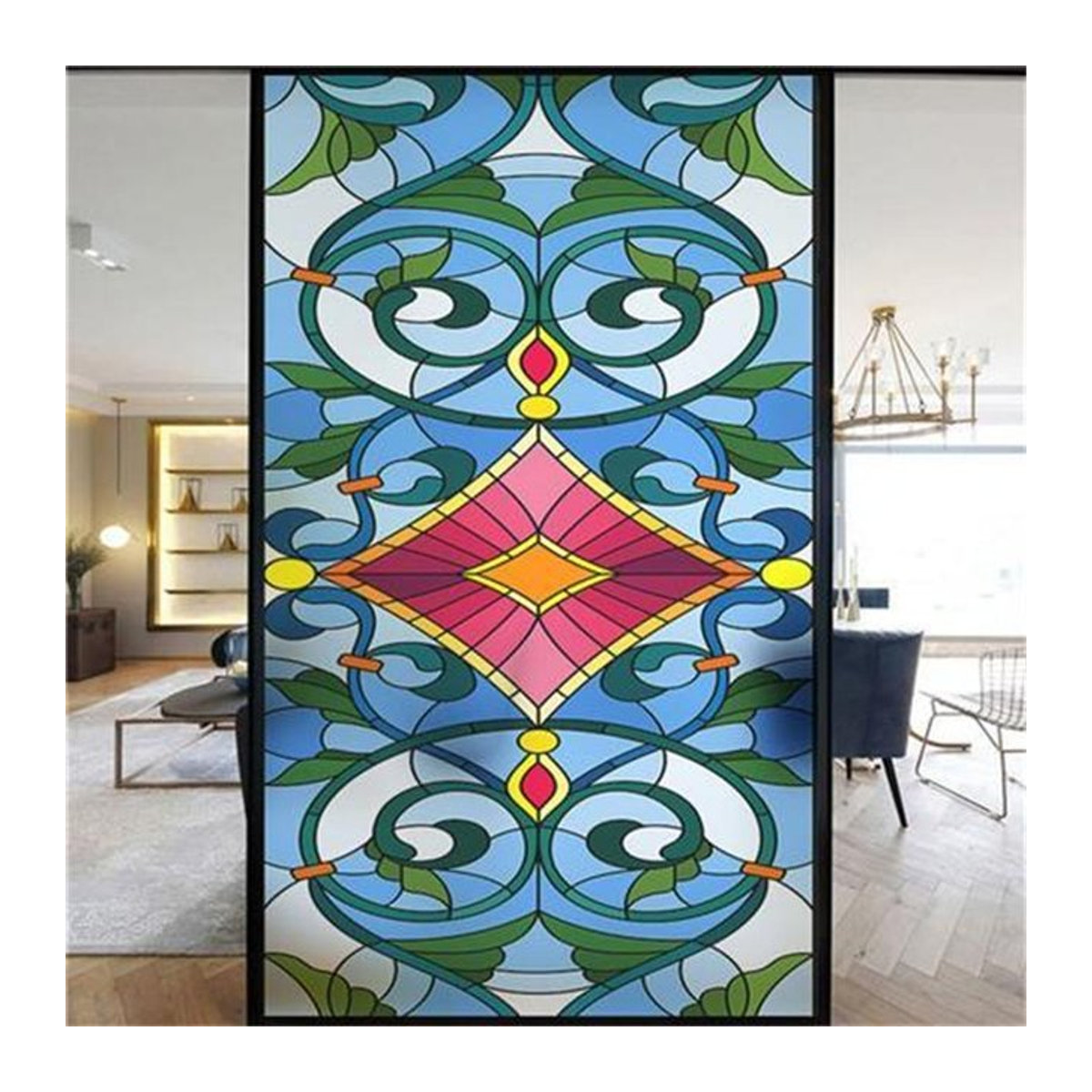 Loving A Better Life Fensterfolie mit floralem Design, mattierte Buntglasfolie in Mehrfarbig, statisch haftender Sichtschutz für Küche und Büro, Breite: 80 cm, Höhe: 160 cm - Bild 1