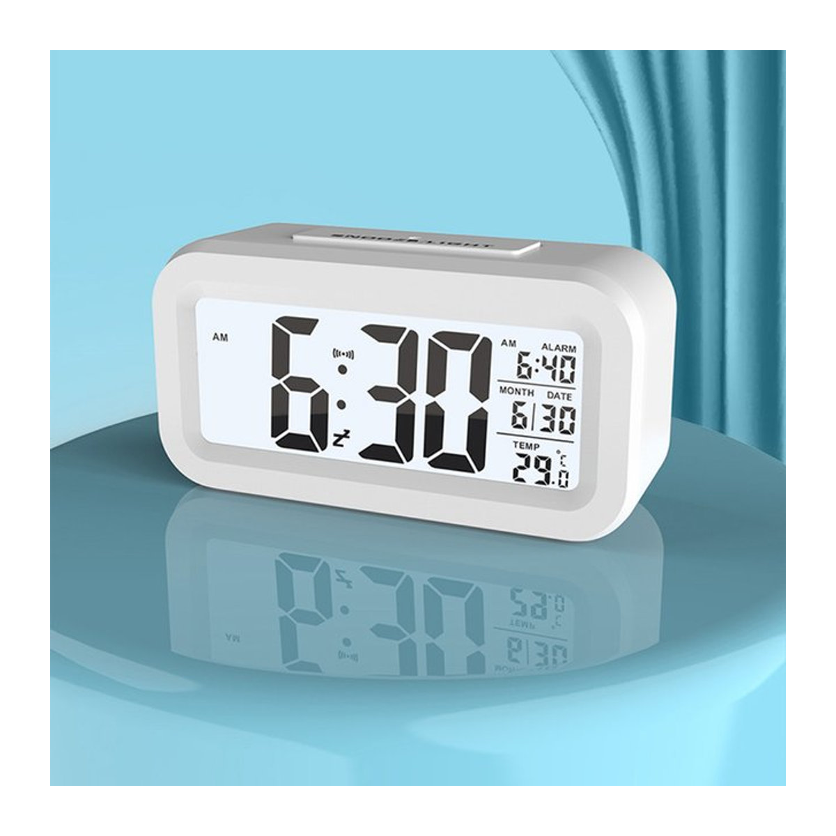 LOVOCK Digitalwecker mit Temperaturanzeige und Datumsanzeige, weißer LCD-Tischwecker mit Kalenderfunktion für Schlafzimmer und Büro - Bild 1