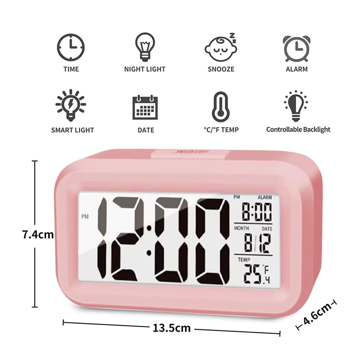 LOVOCK Digitalwecker mit Temperaturanzeige und Datumsanzeige, weißer LCD-Tischwecker mit Kalenderfunktion für Schlafzimmer und Büro - Bild 3