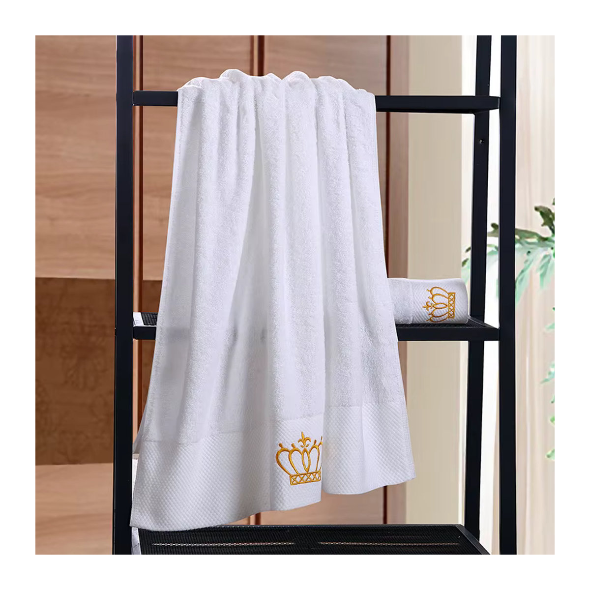 LOVRTRAVEL Weißes Badetuch mit gestickter Krone und 5 Sternen, saugfähiges Hotelhandtuch-Set - Bild 2