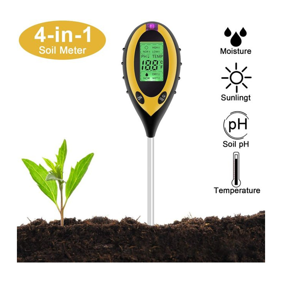 LPPCOLTD 3 in 1 Boden-pH-Messgerät mit Licht- und Feuchtigkeitsmesser für Pflanzen und Blumen - Bild 1