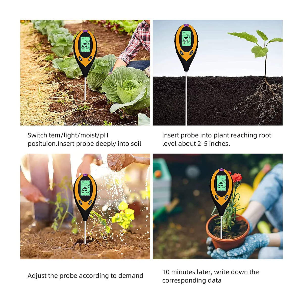 LPPCOLTD 3 in 1 Boden-pH-Messgerät mit Licht- und Feuchtigkeitsmesser für Pflanzen und Blumen - Bild 3