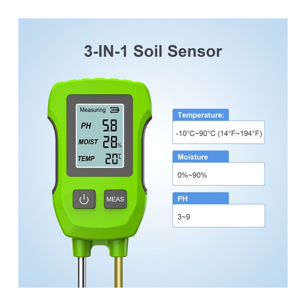 LPPCOLTD 3-in-1 Digitales Bodenmessgerät zur Messung von pH-Wert, Temperatur und Luftfeuchtigkeit mit Hintergrundbeleuchtung für Garten und Blumenpflanzen - Bild 1