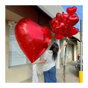 LQDIANTANG 16-teiliges Herz-Ballon-Set aus rotem Aluminiumfolien-Metall für Hochzeit, Geburtstag und Valentinstag