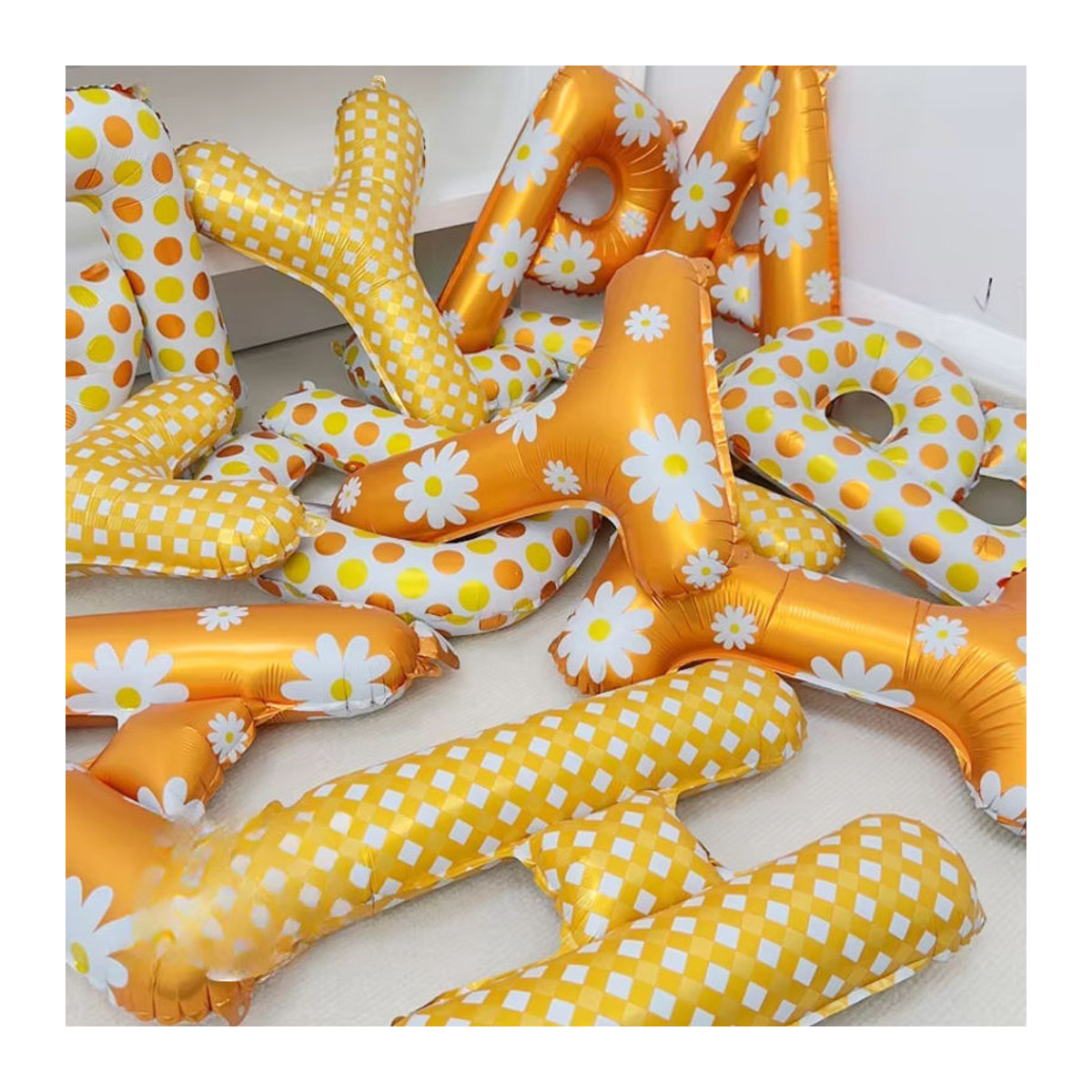 LQDIANTANG Alles Gute zum Geburtstag Folienballon Set in Orange mit Sonnenblumen Design, 13 Buchstaben, 40,64 cm Durchmesser - Bild 2