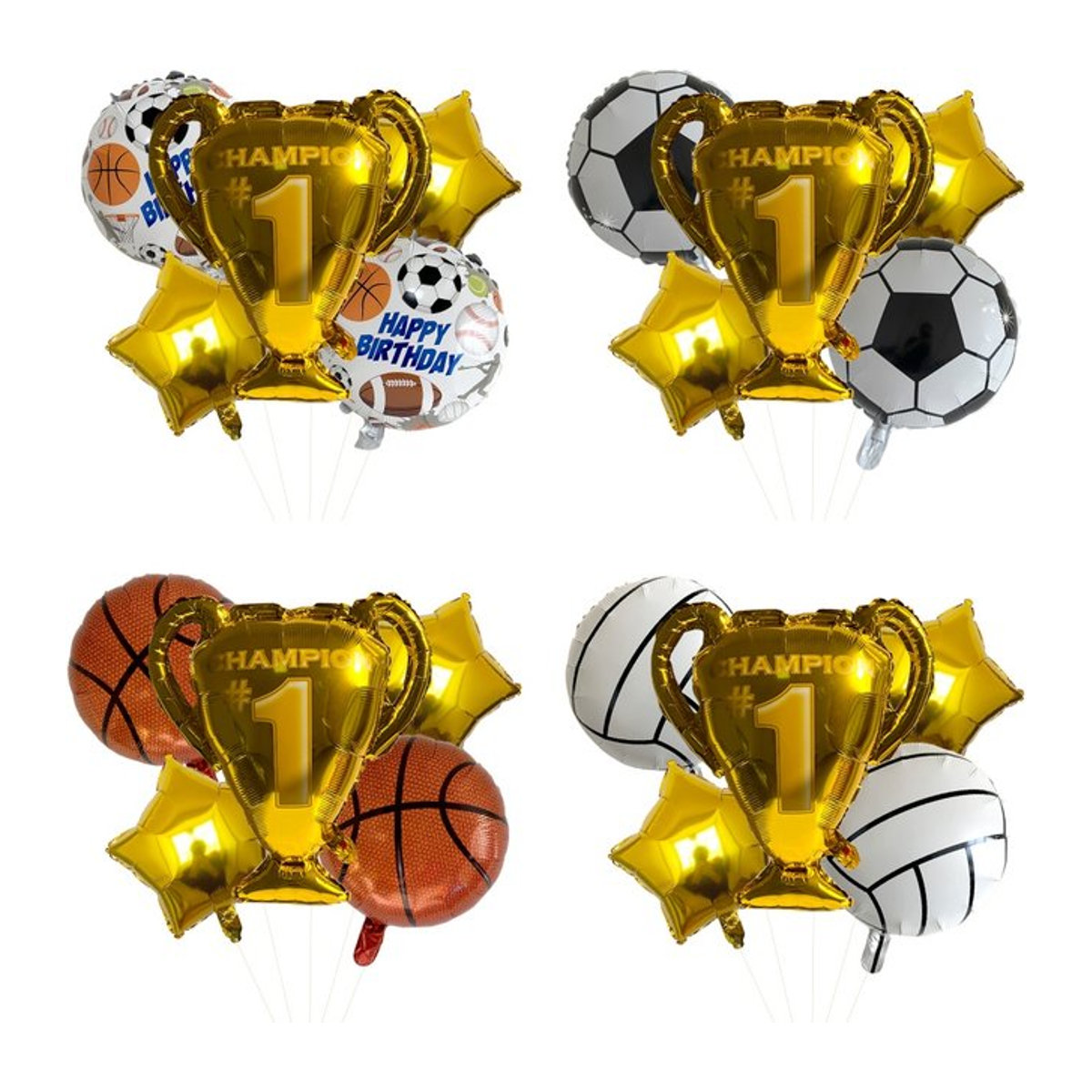 LQDIANTANG Ballon Set für Sport Themen Partys und Geburtstage in Gold und Blau mit Fußball Volleyball und Trophäen Motiven, 5 Stück - Bild 1