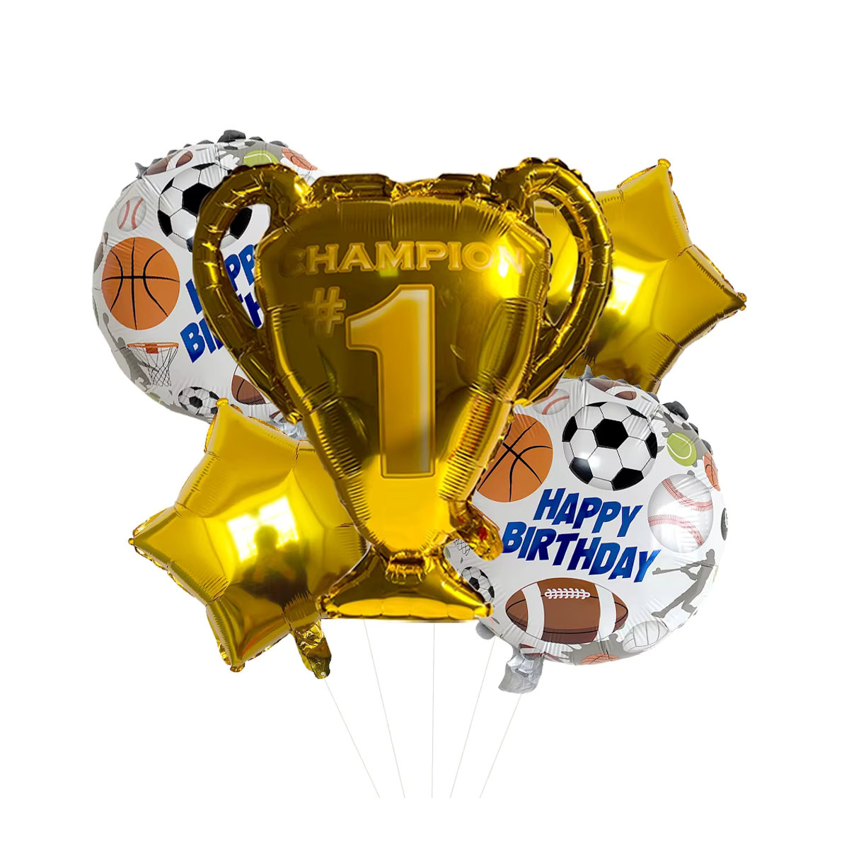 LQDIANTANG Ballon Set für Sport Themen Partys und Geburtstage in Gold und Blau mit Fußball Volleyball und Trophäen Motiven, 5 Stück - Bild 2