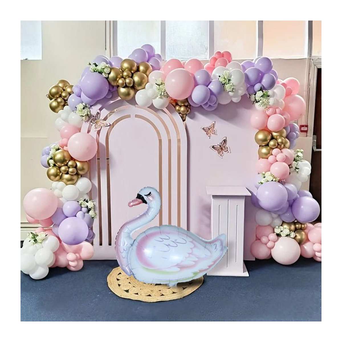 LQVYI Ballon Girlande Set mit 170 Stück Schwanenfolienballons und Latexballons in Rosa, Lila und Gold für Geburtstag und Hochzeit - Bild 1