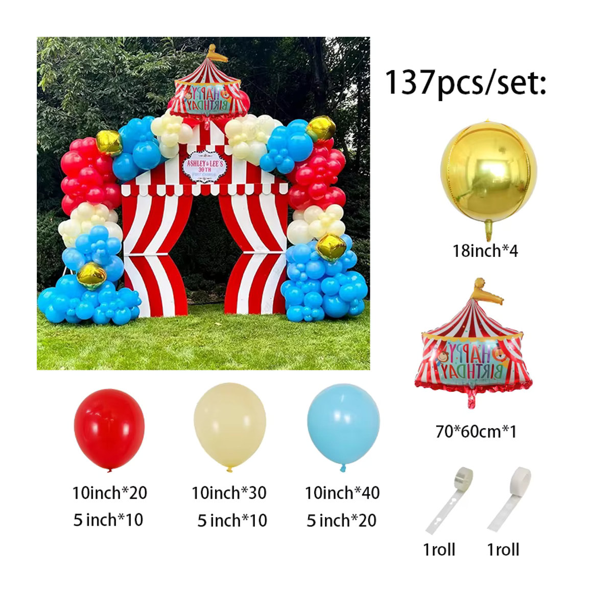 LQVYI Karneval Zirkus Ballon Bogen Kit mit 137 Stück in Gelb Rot Blau und Mehrfarbig für Kinder Geburtstag und Babyparty Dekoration - Bild 2