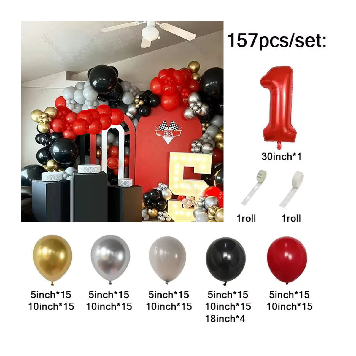 LQVYI Luftballon Bogen Girlande Set mit Auto Thema für Kindergeburtstage, 157 Teile, Mehrfarbig - Bild 2