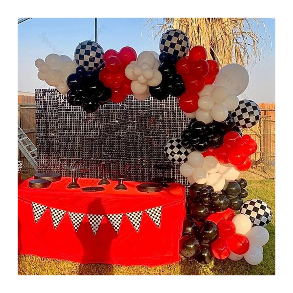 LQVYI Rennwagen Geburtstagsballons Set mit 123 Stück in Weiß, Schwarz und Rot für Kindergeburtstage und Babypartys - Bild 1