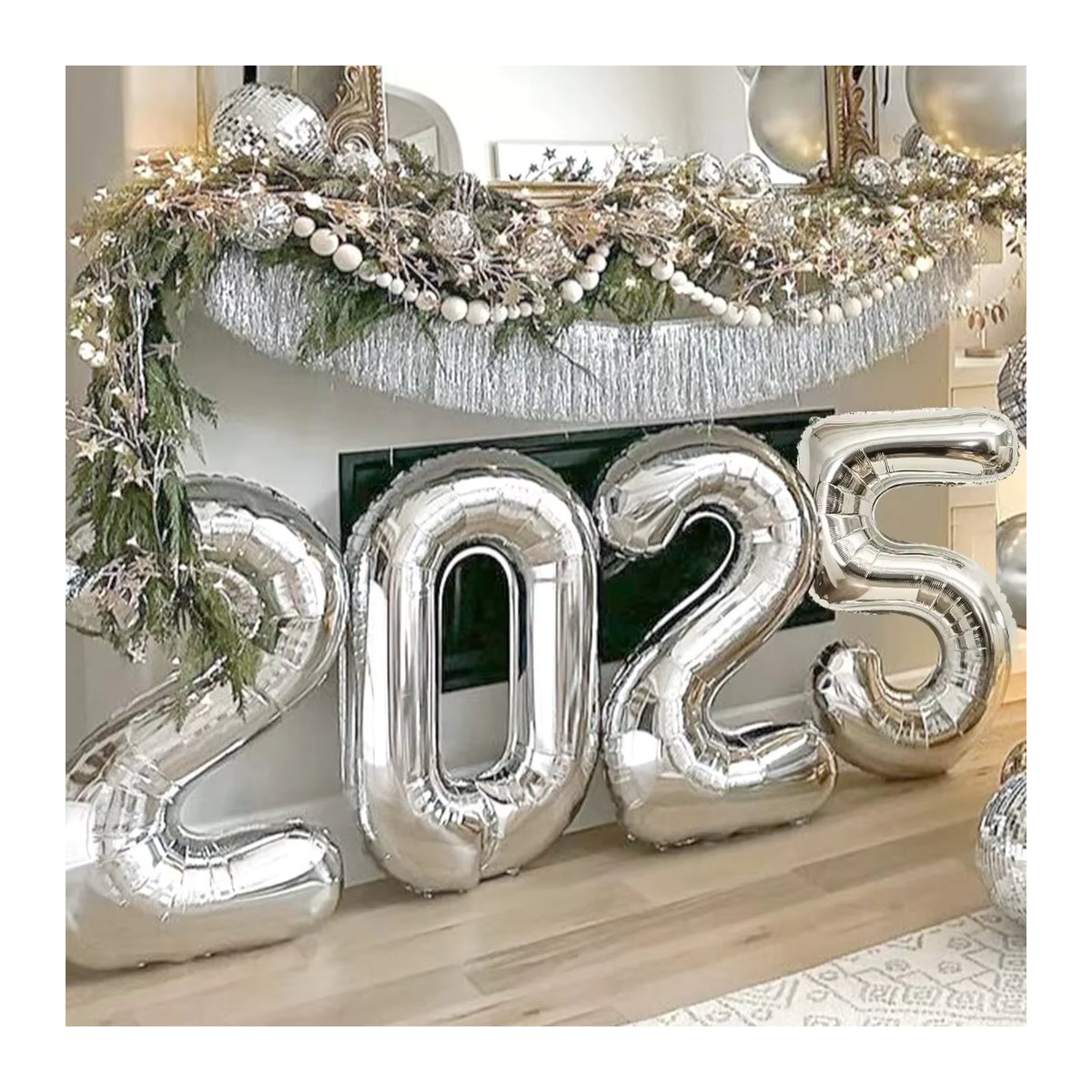 LQVYI Silvester Party Deko Set mit 2025 Zahlenballons und Frohes Neues Jahr Buchstaben Banner, mehrfarbig, 101,6 cm Höhe - Bild 4