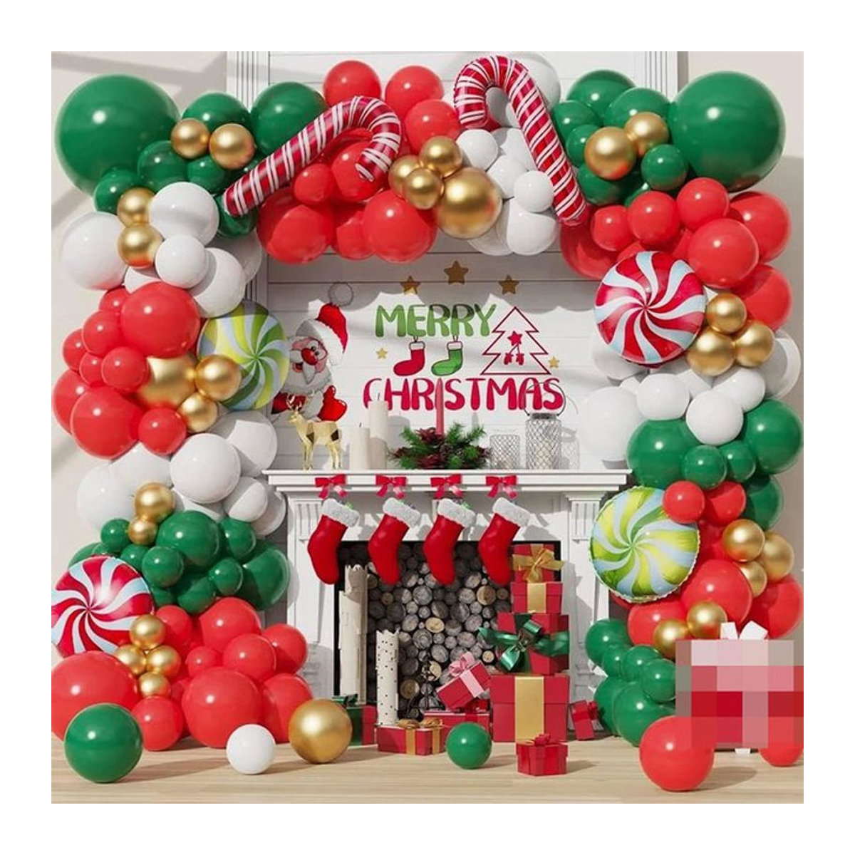 LQVYI Weihnachts Ballon Bogen Kit in Grün, Rot, Weiß und Gold mit Zuckerstangen-Folie für deine Weihnachts- und Geburtstagsdekoration - Bild 1