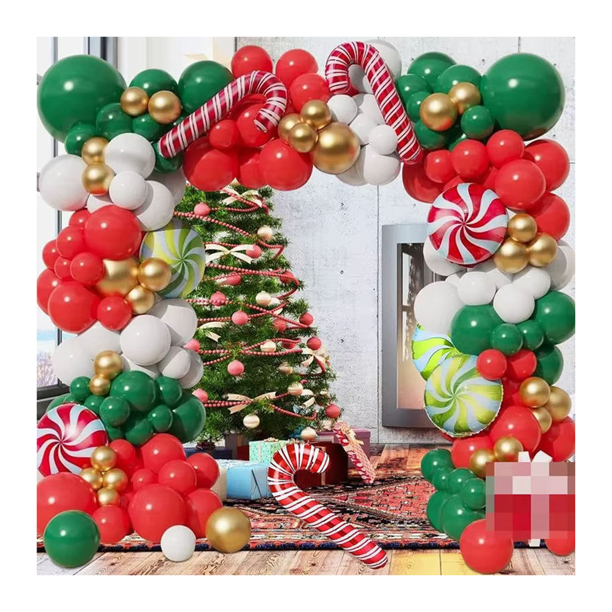 LQVYI Weihnachts Ballon Bogen Kit in Grün, Rot, Weiß und Gold mit Zuckerstangen-Folie für deine Weihnachts- und Geburtstagsdekoration - Bild 2