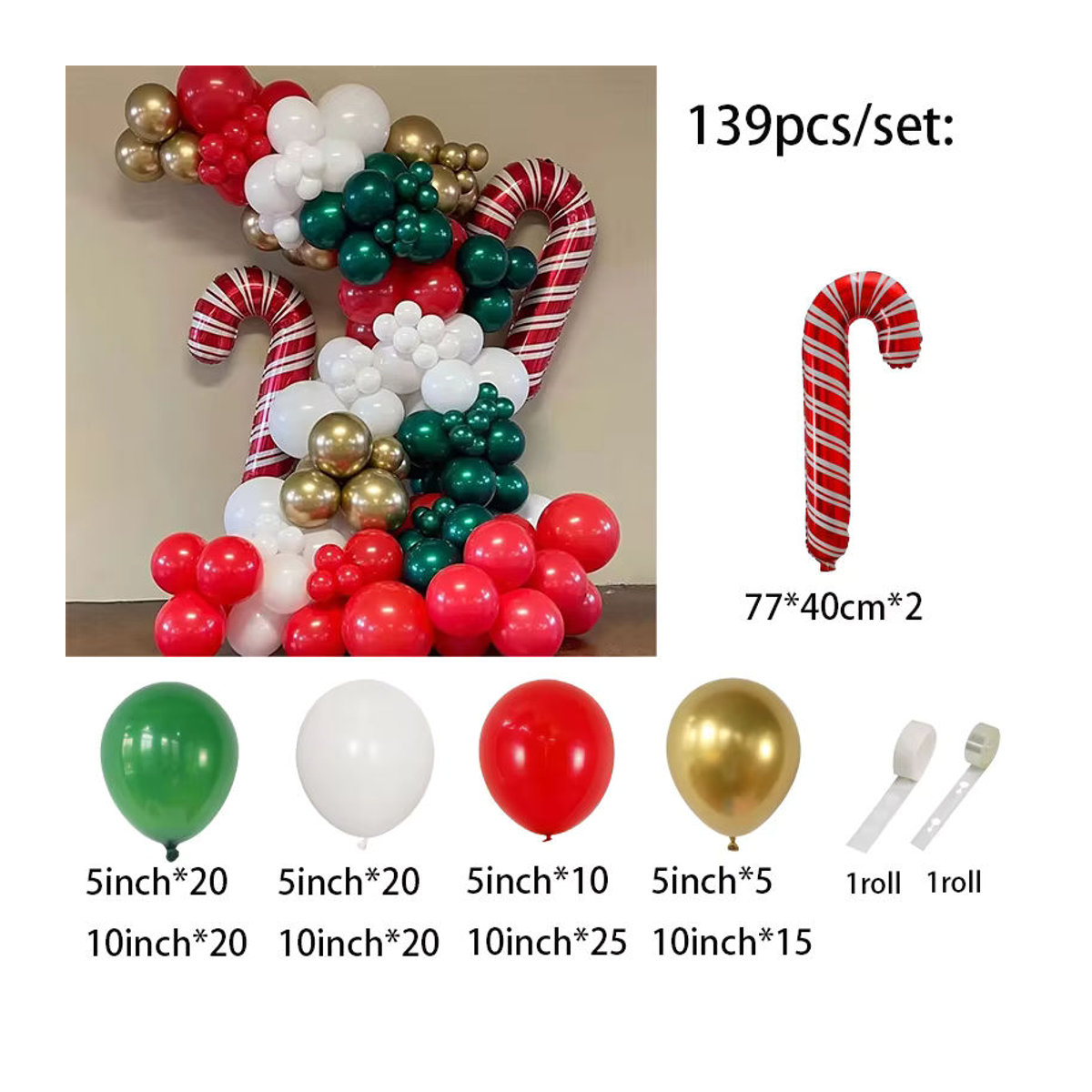 LQVYI Weihnachts-Ballongirlande Set mit 139 Stück in Rot Grün Gold für deine Weihnachtsdekoration - Bild 2
