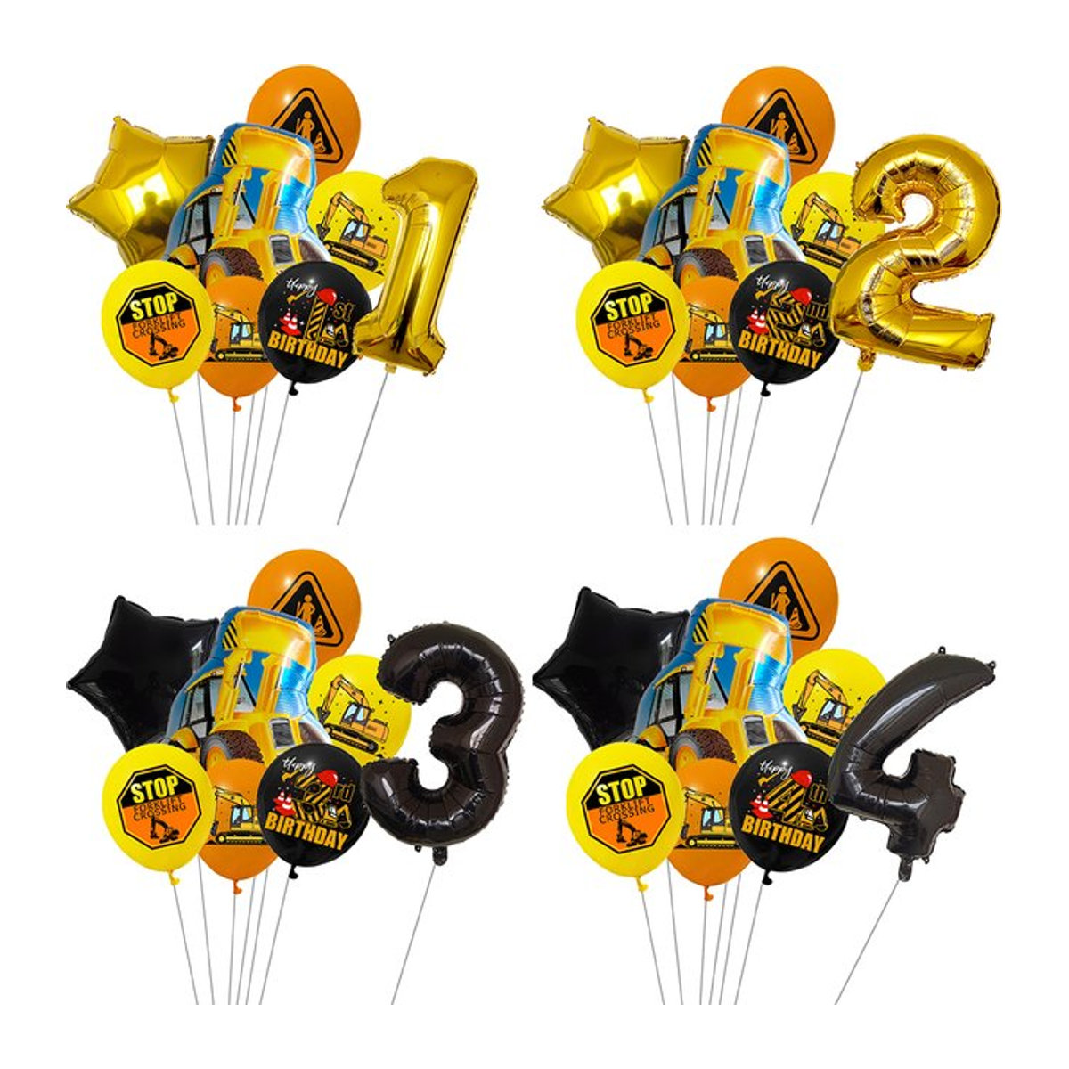 LQZZY 8-teiliges Set zur Geburtstagsparty mit Engineering-Fahrzeug-Motiv, Zahlenballons 32 Zoll und Banner in Schwarz und Mehrfarbig für Kinder - Bild 1