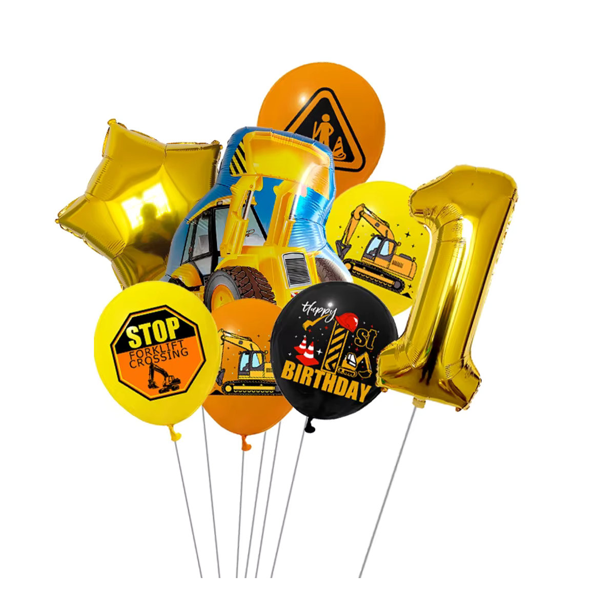 LQZZY 8-teiliges Set zur Geburtstagsparty mit Engineering-Fahrzeug-Motiv, Zahlenballons 32 Zoll und Banner in Schwarz und Mehrfarbig für Kinder - Bild 2