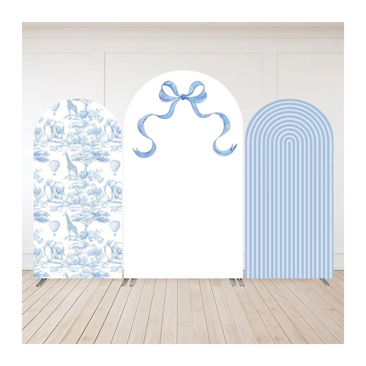 LS Custom 2-seitiger Party-Hintergrund mit blauen und rosa Streifen für Kindergeburtstage und Babypartys - Bild 1