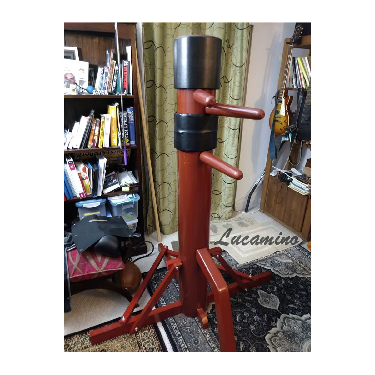Lucamino Wing Chun Kung Fu Trainingsgerät aus Holz mit beweglichem dreieckigem Rahmen in Rot und Braun - Bild 1