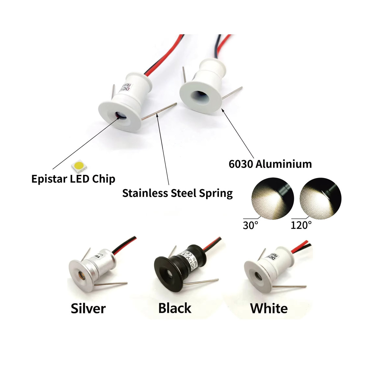 LUCERNA LED Mini-Strahler 1W, dimmbarer 12V Einbaustrahler aus Aluminium in Schwarz mit Fernbedienung - Bild 2