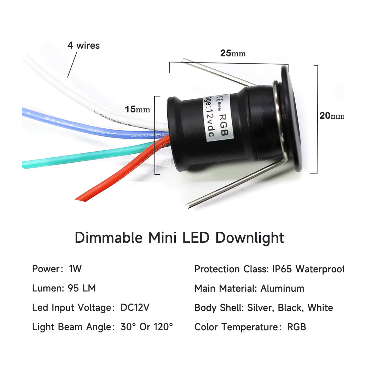 LUCERNA RGB Mini-Einbaustrahler 12V LED-Spot mit Fernbedienung, Schwarz, Aluminium - Bild 2
