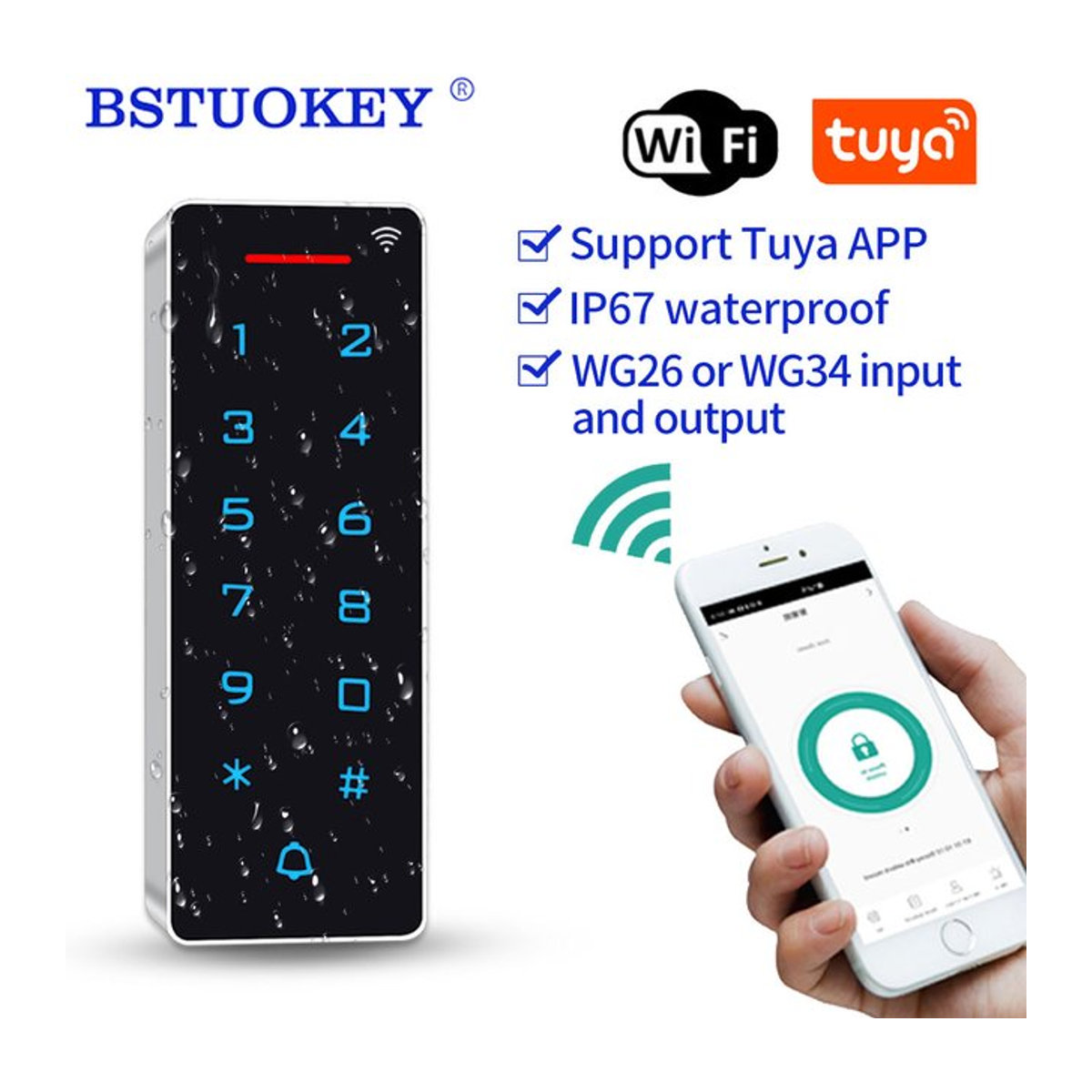 LUCKING DOOR RFID Zugangskontrollset mit Tuya App Wifi Steuerung, 125 kHz und 13,6 MHz, Wiegand 26, IP67 Wasserdicht, Schwarz, Modern - Bild 1