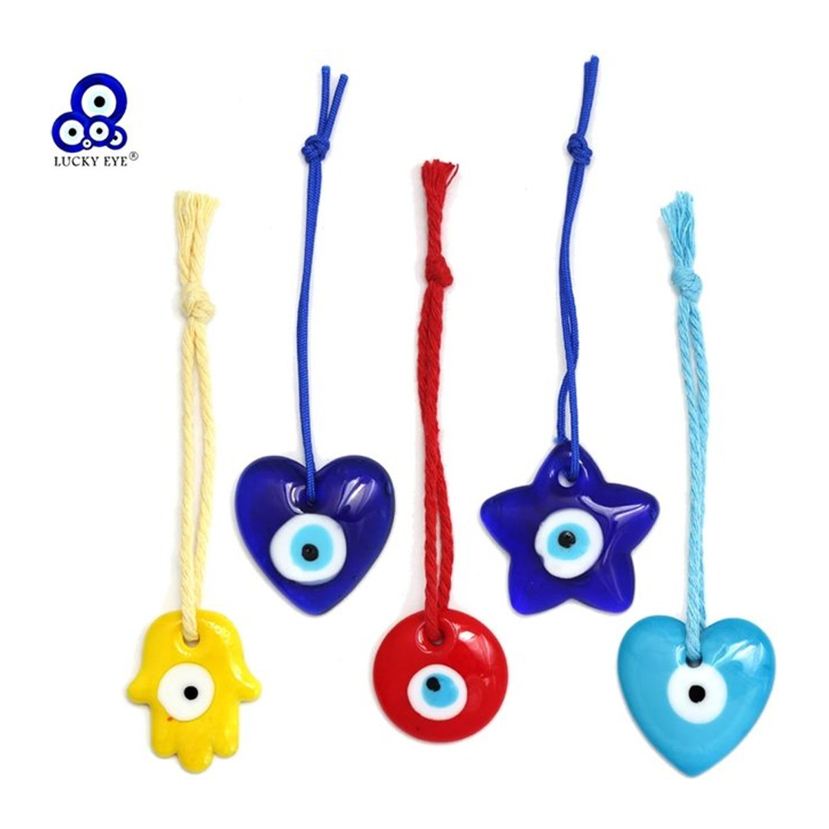 Lucky Eye Glas Tropfen Wandbehang und Schlüsselanhänger mit Fatima Hand und Herz in Mehrfarbig - Bild 1