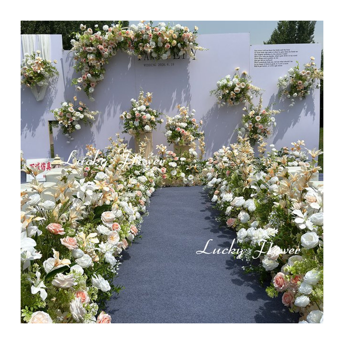 Lucky Flower Künstliche Blumen Girlande in Beige und Weiß für Hochzeitsdekorationen und florale Hintergrund-Arrangements - Bild 1