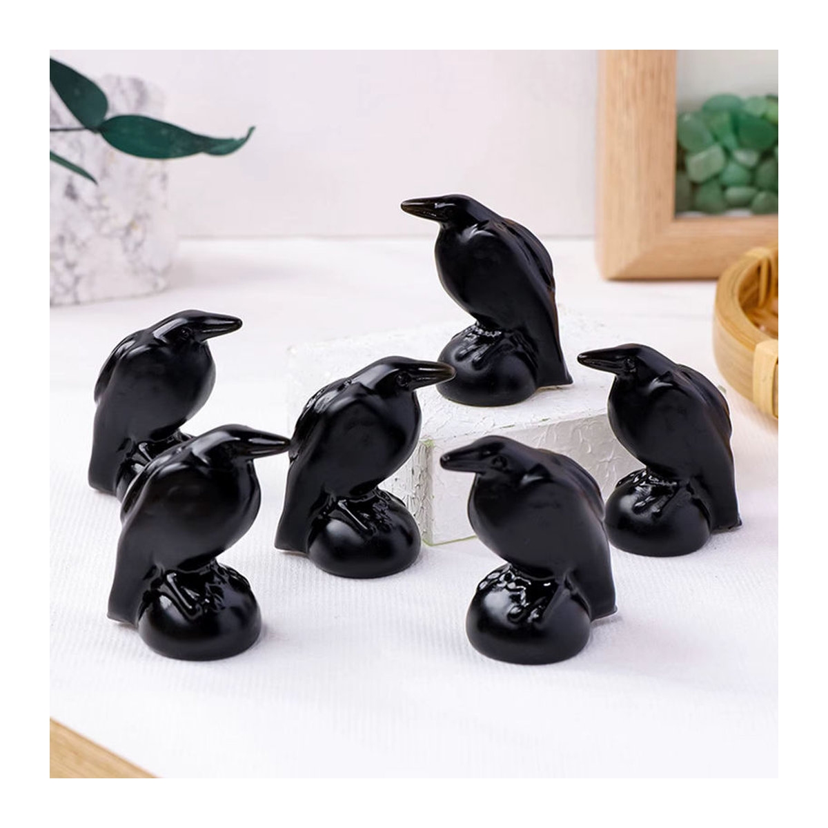 LuckyBird Krähenfigur aus schwarzem Naturstein als handgefertigte Vogelskulptur zur Dekoration - Bild 2