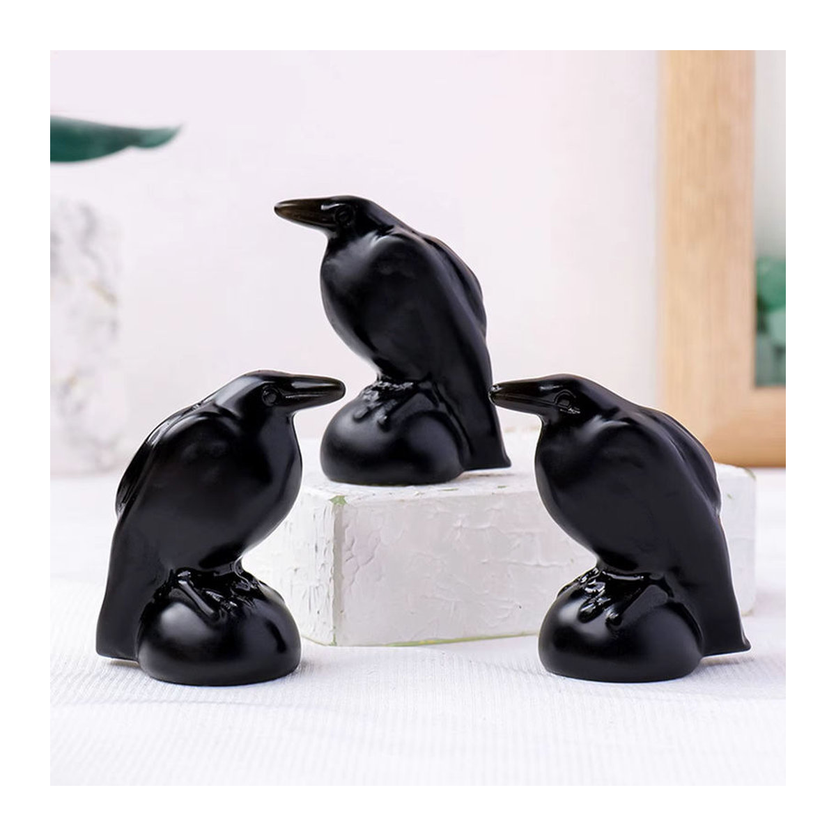 LuckyBird Krähenfigur aus schwarzem Naturstein als handgefertigte Vogelskulptur zur Dekoration - Bild 5