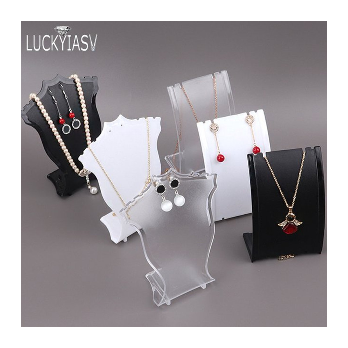 Luckyiasv Schmuckdisplay aus Acryl für Halsketten und Ohrringe, minimalistischer Schmuckhalter in Transparent oder Weiß - Bild 1