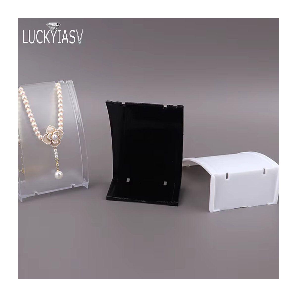 Luckyiasv Schmuckdisplay aus Acryl für Halsketten und Ohrringe, minimalistischer Schmuckhalter in Transparent oder Weiß - Bild 2