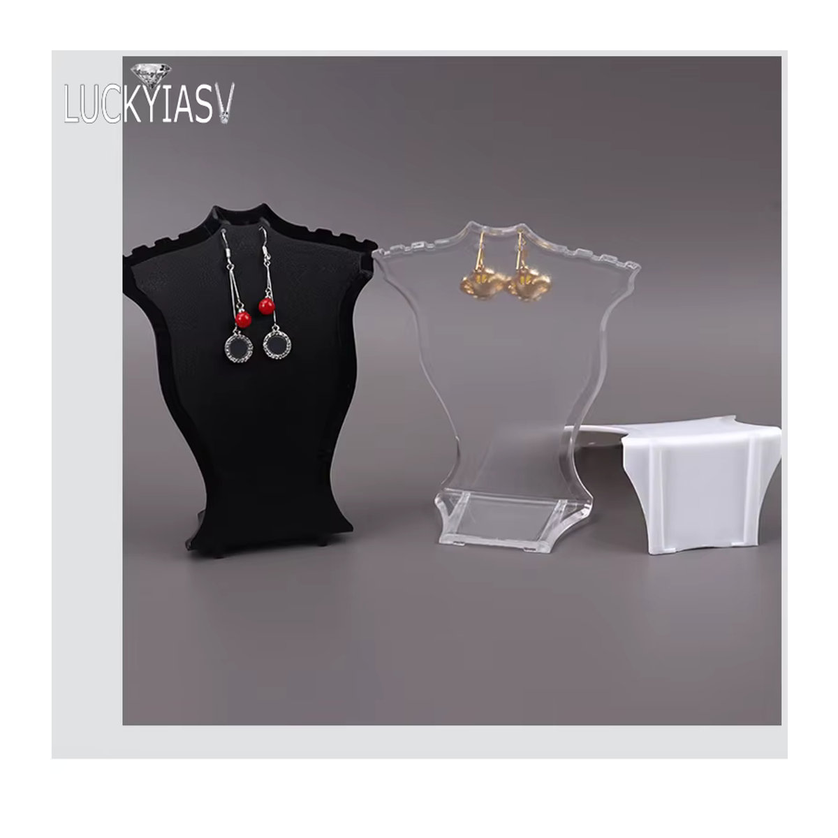 Luckyiasv Schmuckdisplay aus Acryl für Halsketten und Ohrringe, minimalistischer Schmuckhalter in Transparent oder Weiß - Bild 3
