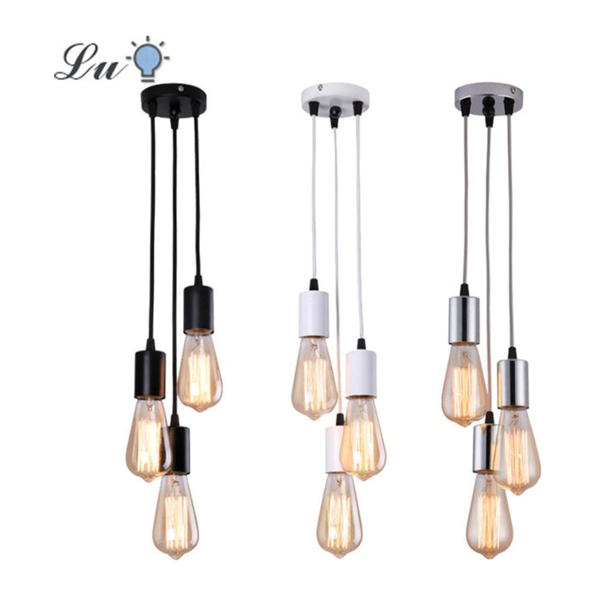 Ludengchaoshi LED Lineare Pendelleuchte im Industrial Design aus Metall, Schwarz, E27 - Bild 1