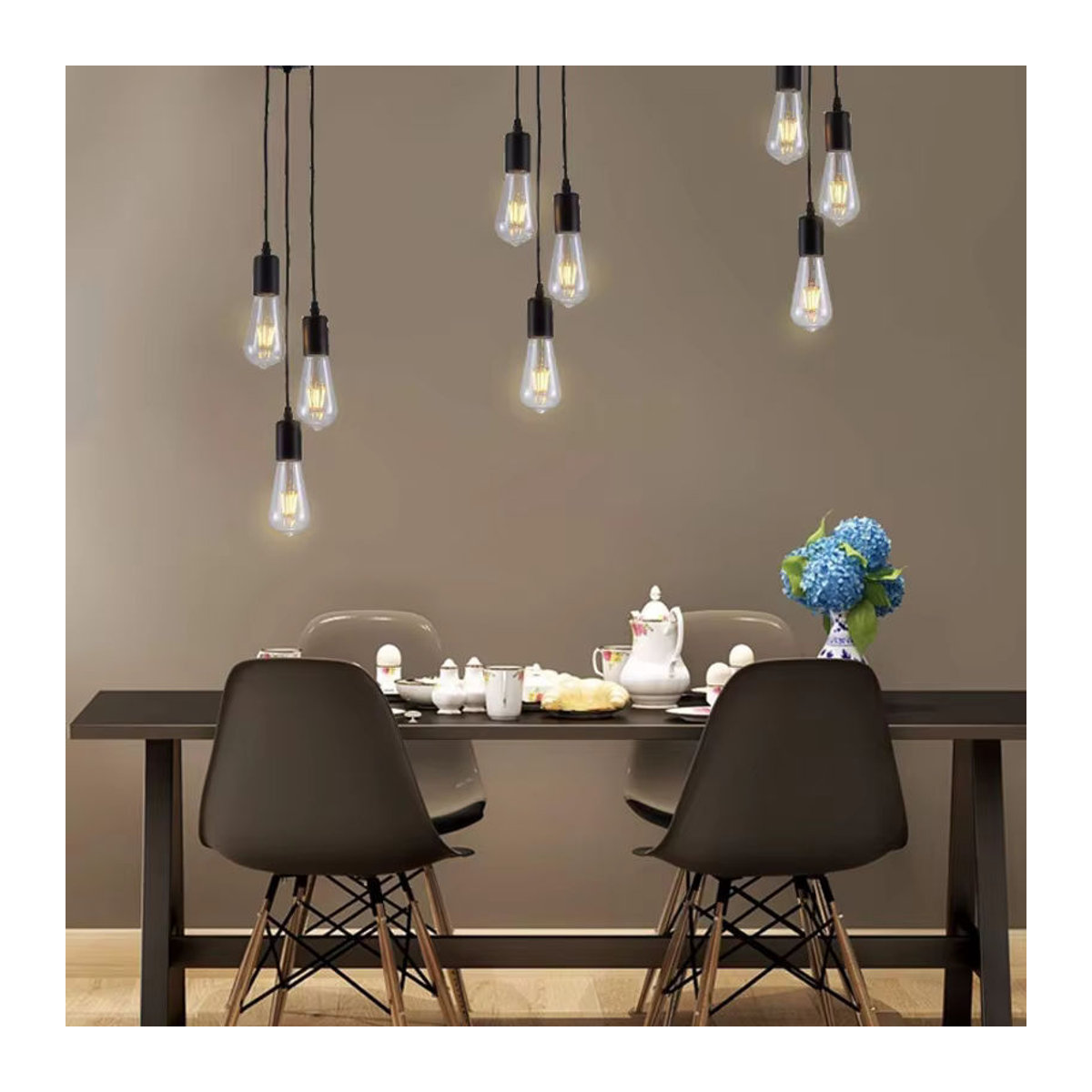 Ludengchaoshi LED Lineare Pendelleuchte im Industrial Design aus Metall, Schwarz, E27 - Bild 2