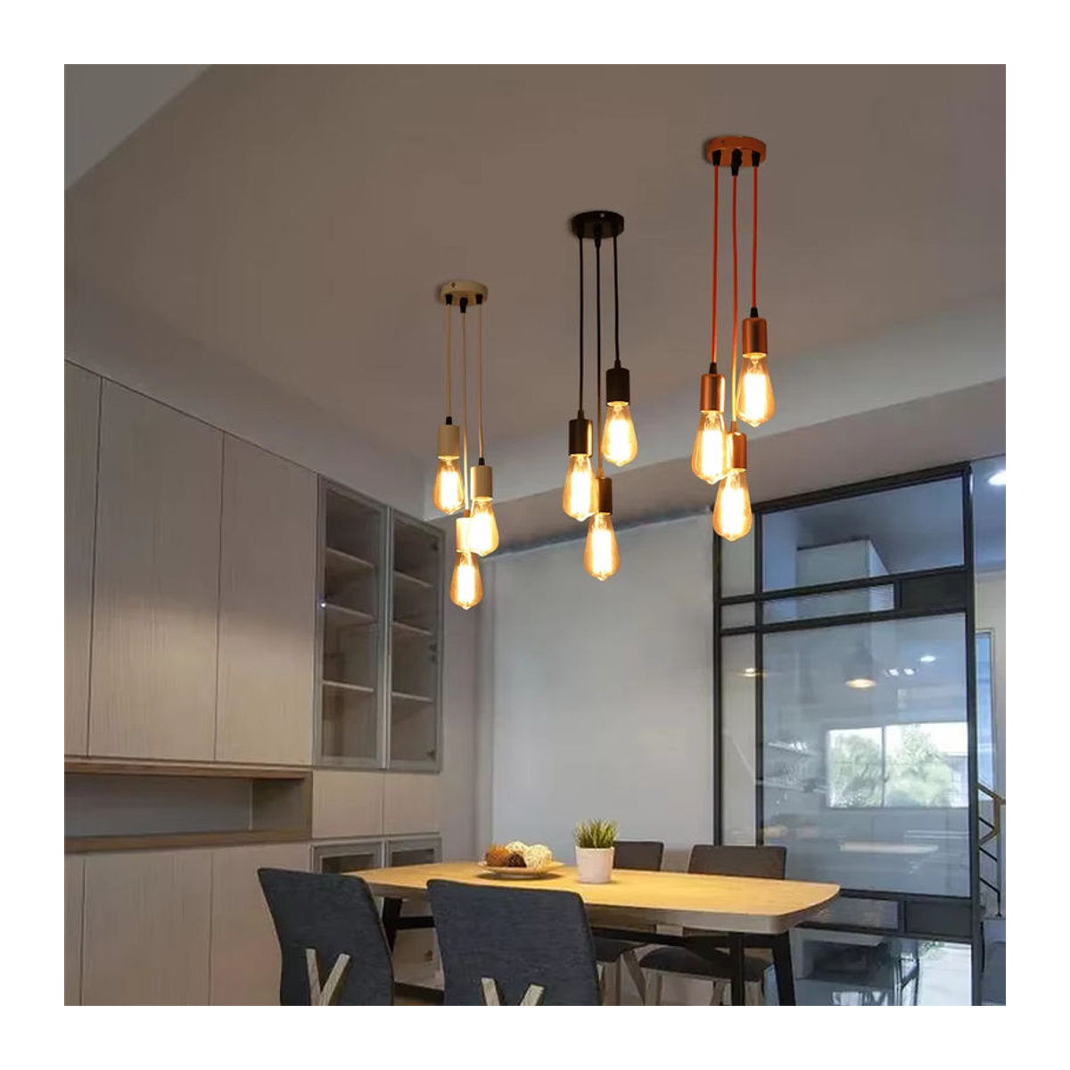Ludengchaoshi LED Lineare Pendelleuchte im Industrial Design aus Metall, Schwarz, E27 - Bild 3