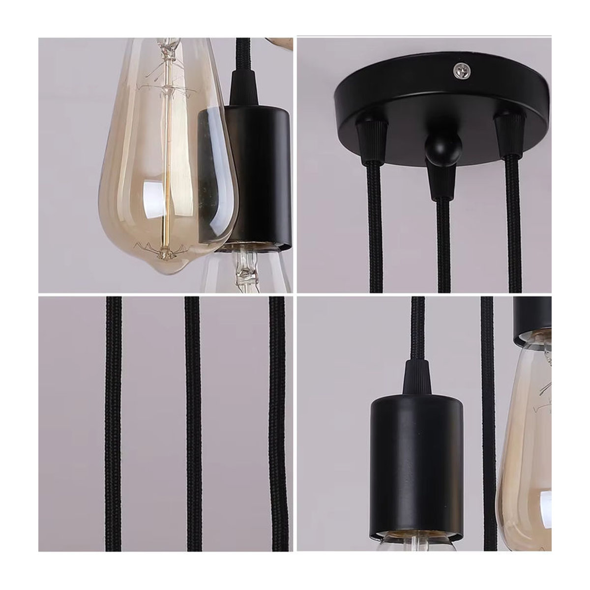 Ludengchaoshi LED Lineare Pendelleuchte im Industrial Design aus Metall, Schwarz, E27 - Bild 4
