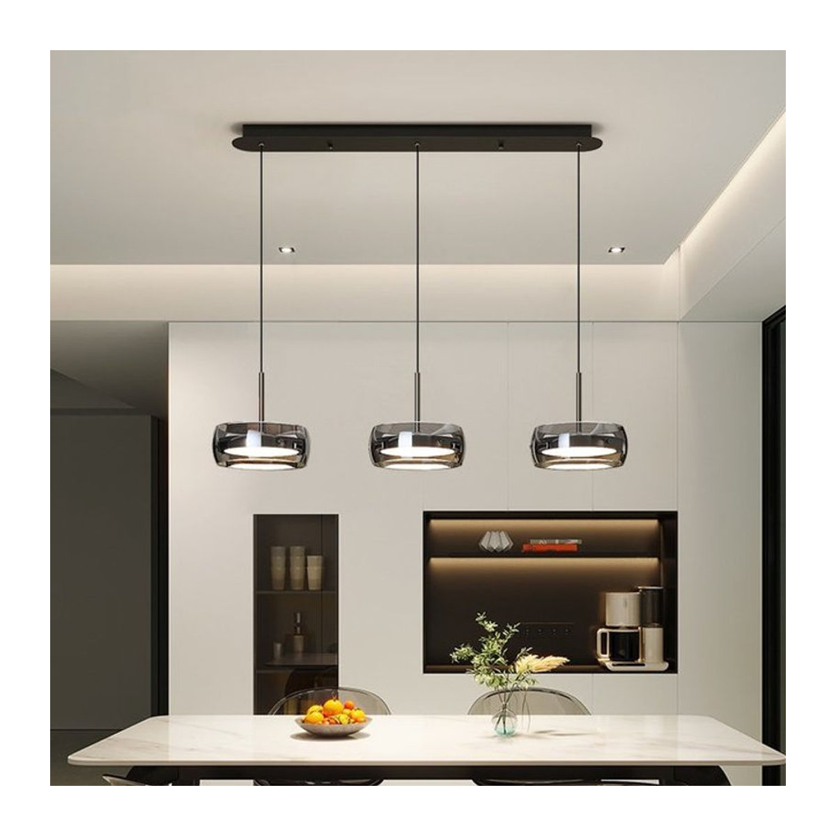 Ludengchaoshi LED Pendelleuchte aus Glas in Chrom, dreiköpfige moderne und minimalistische Esszimmerleuchte - Bild 1