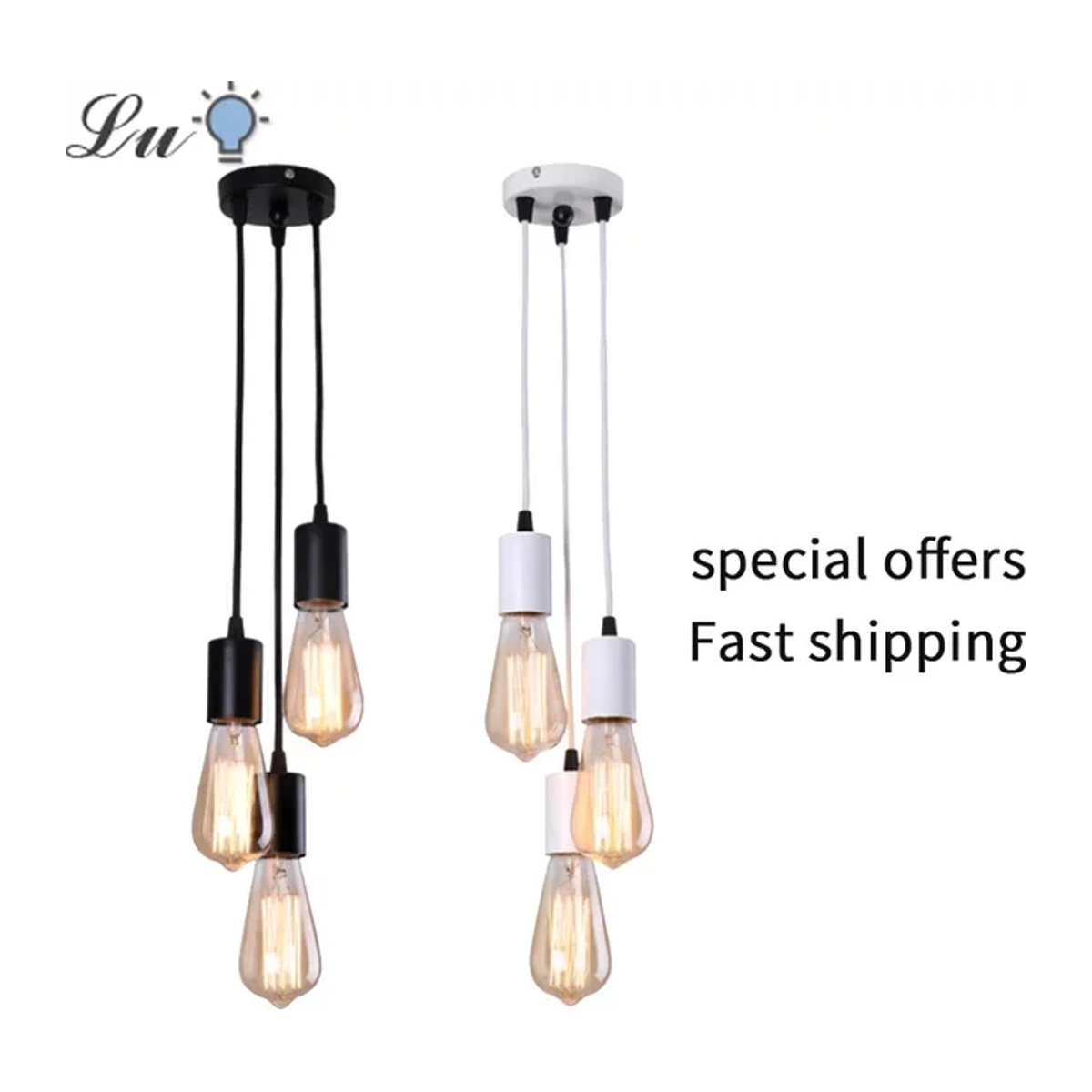 Ludengchaoshi LED Pendelleuchte im Industrial Design mit 3 Köpfen und E27 Fassung, Weiß/Schwarz - Bild 1