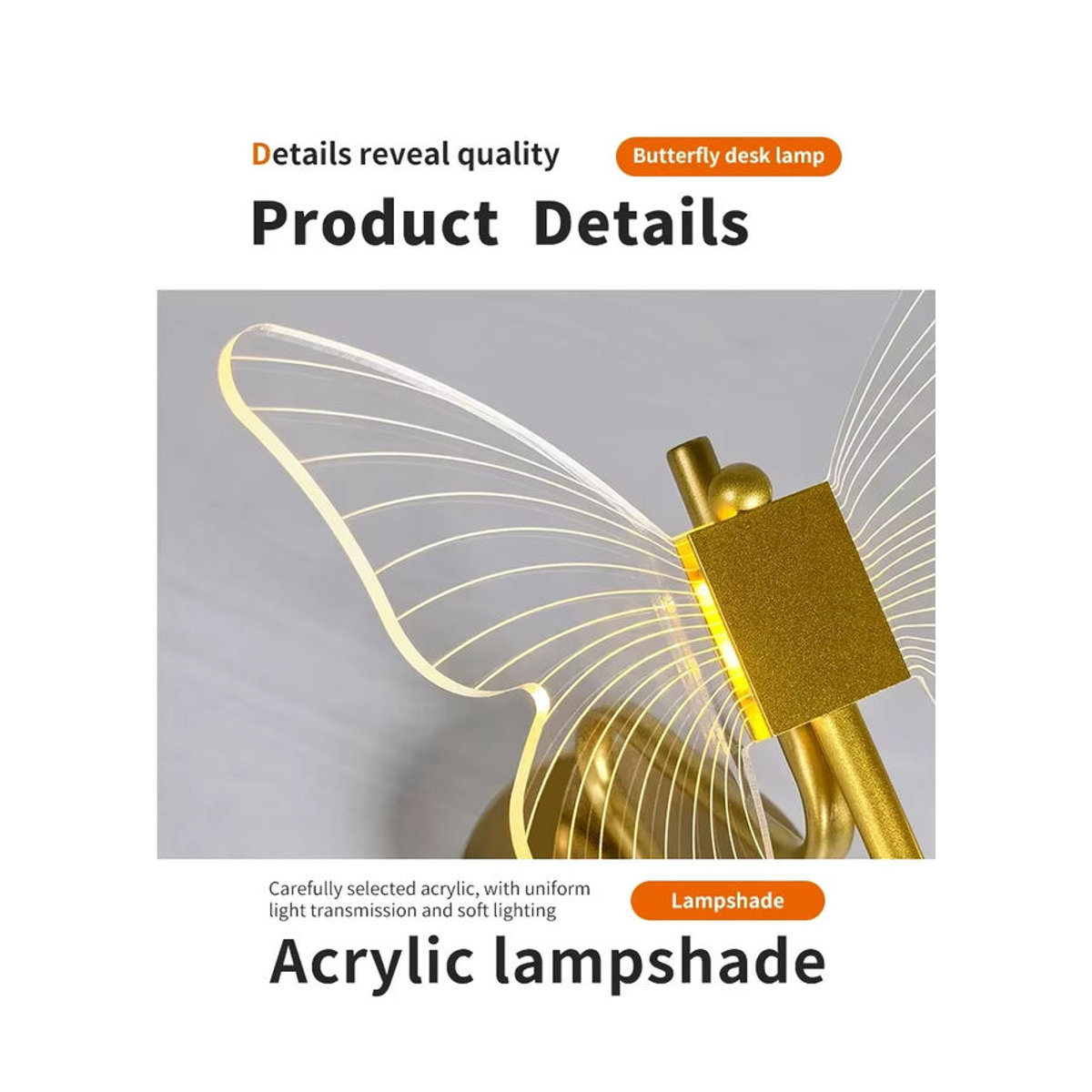 Ludengchaoshi LED Schmetterlings Tischlampe im modernen skandinavischen Design aus Metall mit 3 Farben - Bild 4