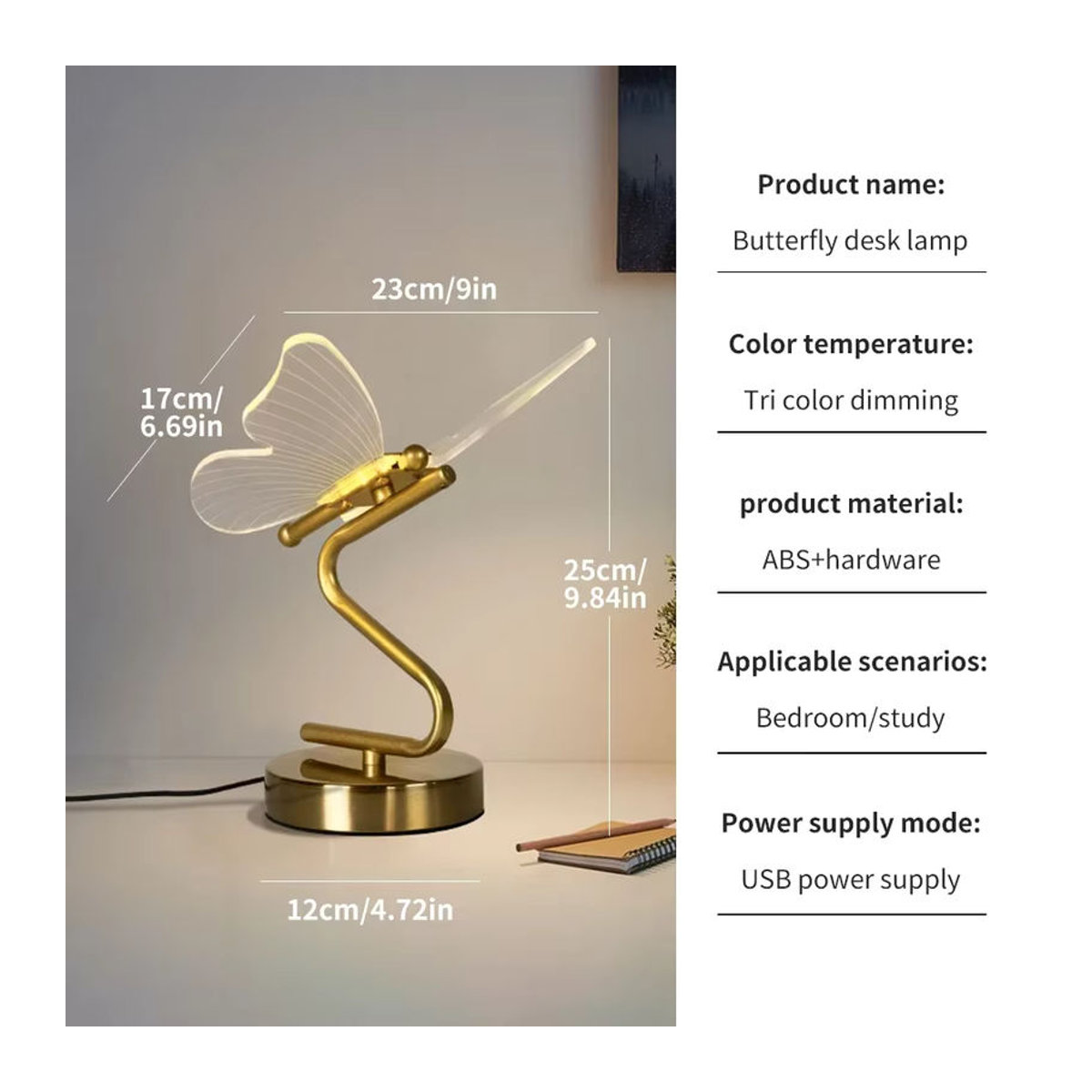 Ludengchaoshi LED Schmetterlings Tischlampe im modernen skandinavischen Design aus Metall mit 3 Farben - Bild 5