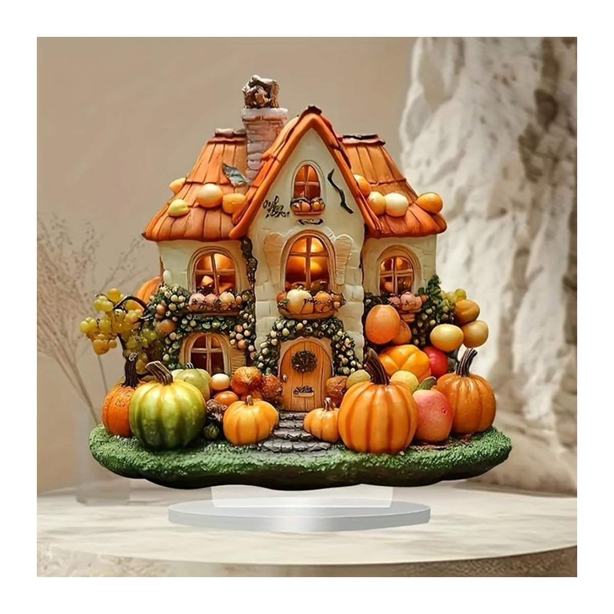 LUDEOU 2D-Halloween-Kürbishaus aus Kunstharz, mehrfarbig, Dekoration für Herbst und Thanksgiving, Höhe: 20,3 cm - Bild 1
